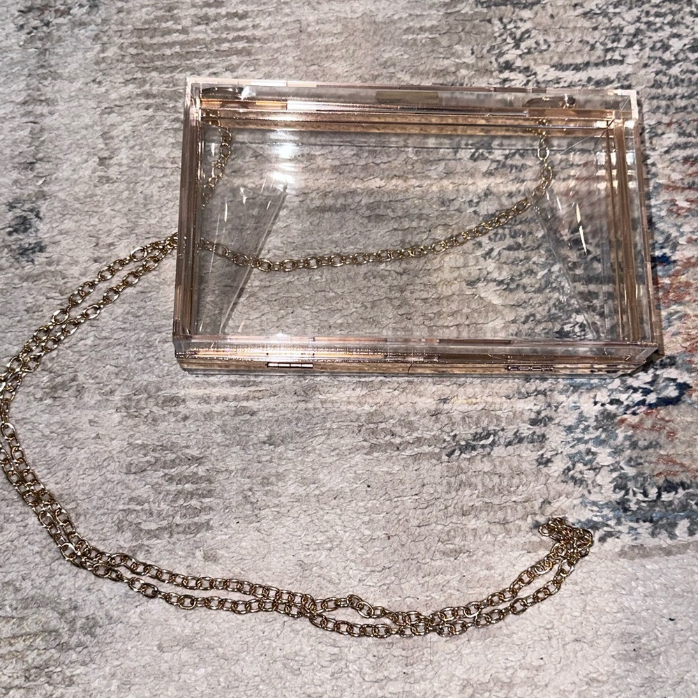 Clear Acrylic Box Clutch with Gold Chain